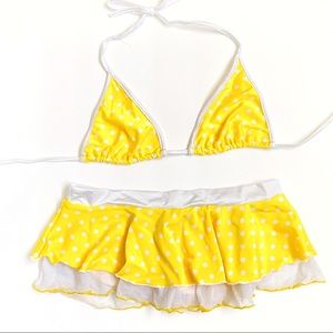 Forplay yellow white polkadot string bikini skirt